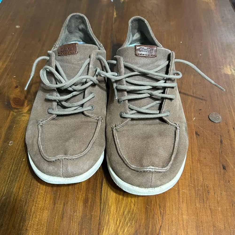 OluKai Manoa Mens 10 Canvas Sneakers Brown Lace Up Shoes 10331-1333